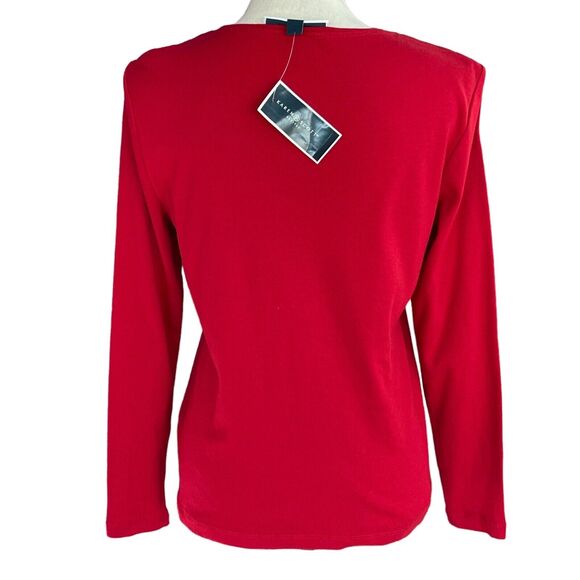 Karen Scott Petite Medium Top Holiday Christmas Heart Long Sleeve Stretch Red - Picture 4 of 8